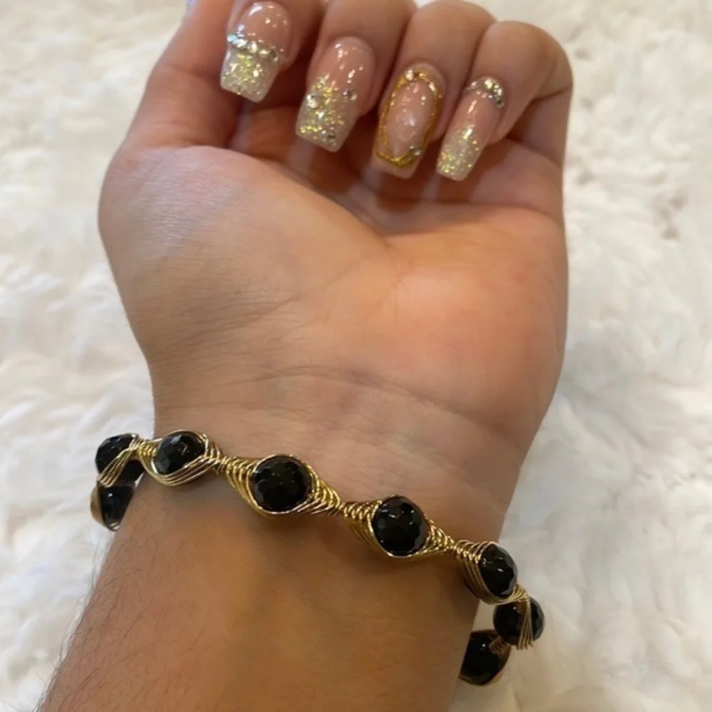 HANDMADE BLACK GOLD  SWIRL Bracelet W/Box‎